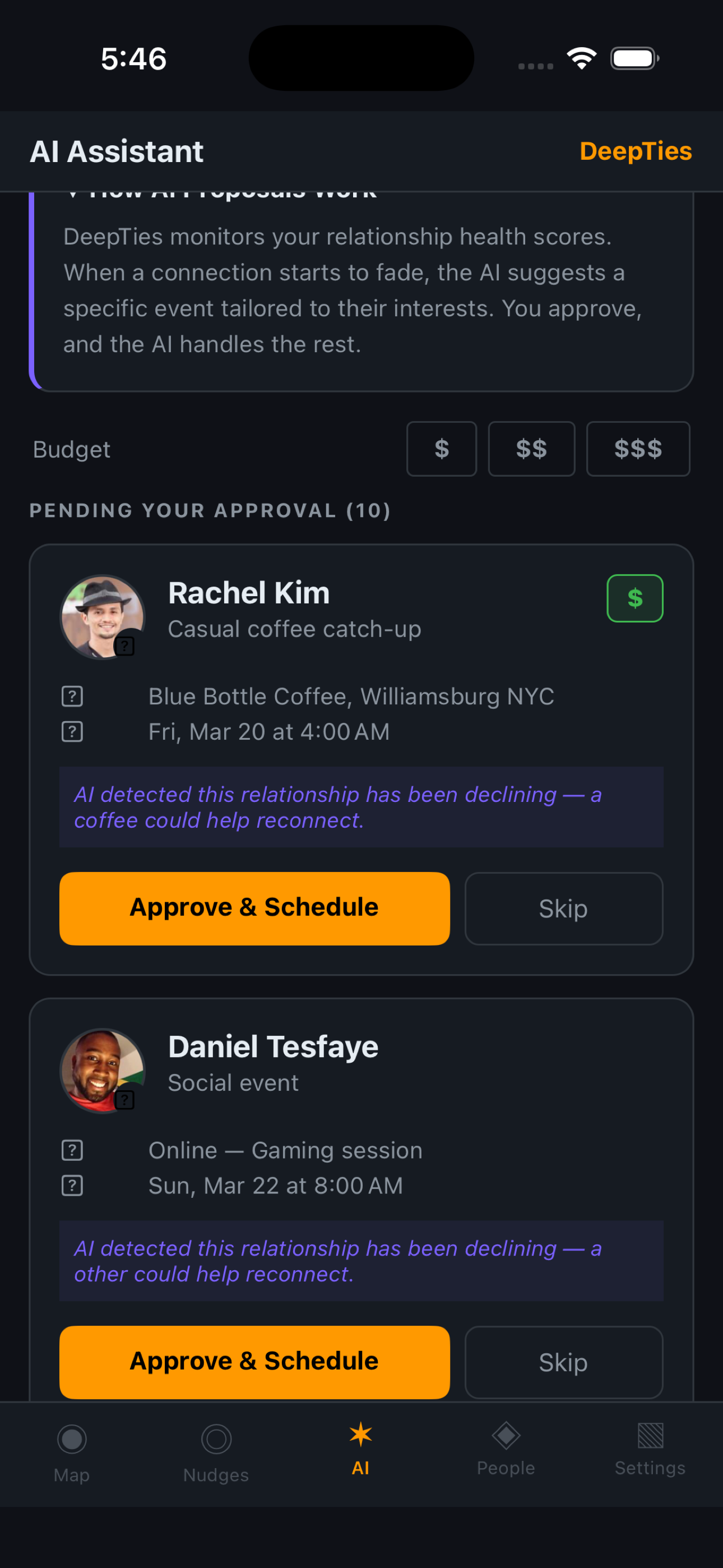 Yenesow contact profile with relationship health score and milestones